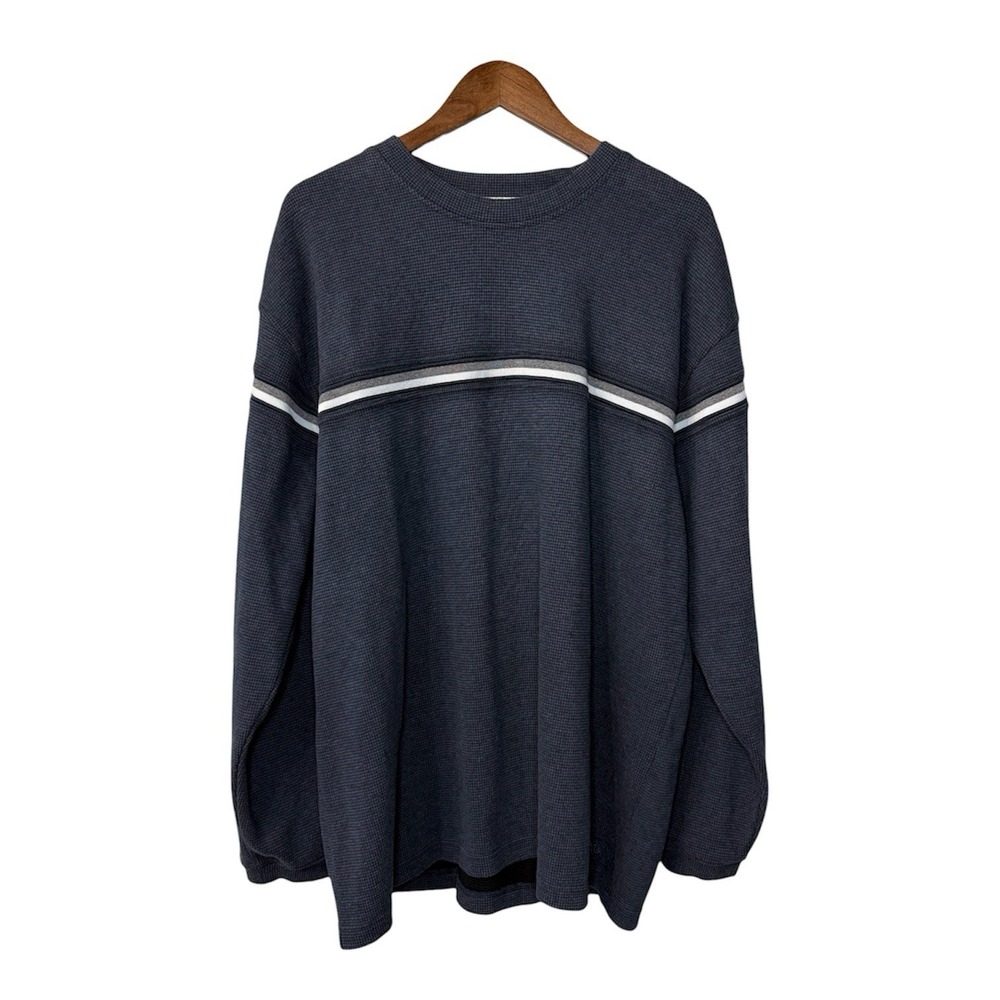 Xtreme Gear waffle knit sweater men's large blue thermal striped y2k streetwear
